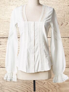The Kooples White Ladder-Lace Button Front Blouse US Small/0